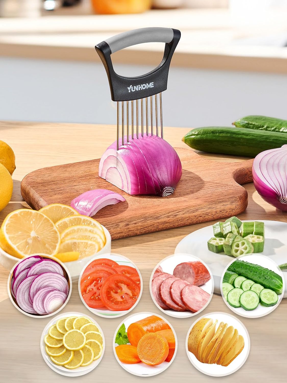 Onion Holder for Slicing | Onion Slicer Holder | Tomato Cutter for Slicing of Lemon Avocados Eggs and Fruit, Multifunctional Vegetable Chopper, Home Essentials & Kitchen Gadgets Tool for Food Prep