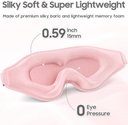 Sleep Mask - Total Blackout 3D Sleeping Mask, Super Lightweight & Silky Soft Eye Mask for Sleeping, Fully Adjustable Fit for Home, Office, Traveling, Meditation, Yoga, Pink, Mothers Day Gifts