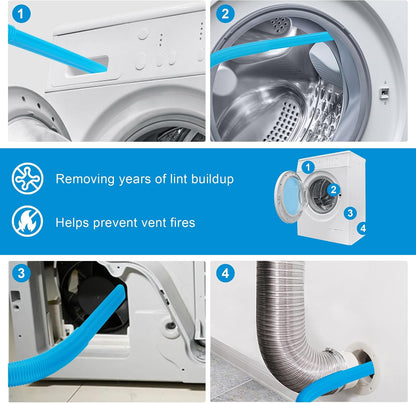 2 PCS Dryer Vent Cleaner Kit Compatible with Most Vacuum Cleaner | Dryer Lint Brush and Vacuum Hose Attachment with Universal Elastic Connector, Quickly Lint Remover