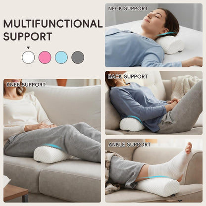 SPRING SEAON Half Moon Bolster Knee Pillow for Back Sleeping Memory Foam Leg Pillow for Ankle and Foot Comfort Under Knee Pillow for Side Sleepers Machine Washable Cover(17" x 7.5" x 4.3")