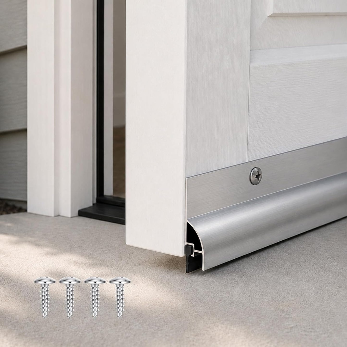 2 Pack Door Draft Stopper, Cuttable Weather Stripping Door Seal 36” Length, Strong Adhesive Aluminum Door Sweep for Exterior and Interior Doors (Silver)