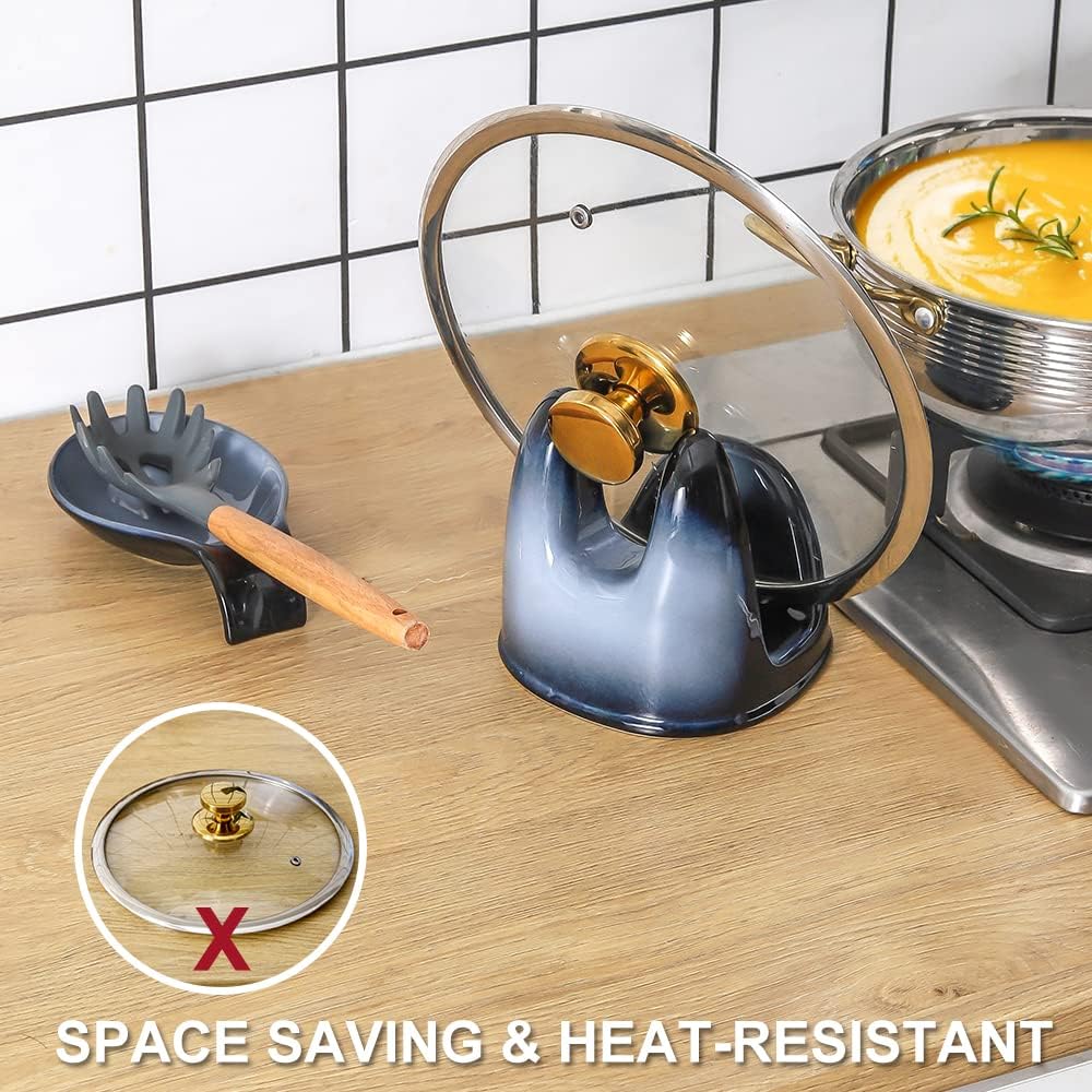 Nihow Ceramic Pot Lid Holder While Cooking for Kitchen Counter/Stove Top | Blue,Stable, Dishwasher Safe, Keep Counter Top Tidy and Clean,Water Proof,Saving Space,Heat Resistant