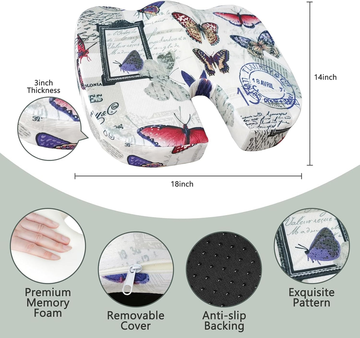 Tailbone Pain Relief Cushion, Memory Foam Seat Cushion for Coccyx Sciatica Pain Pressure Relief Office Desk Chair