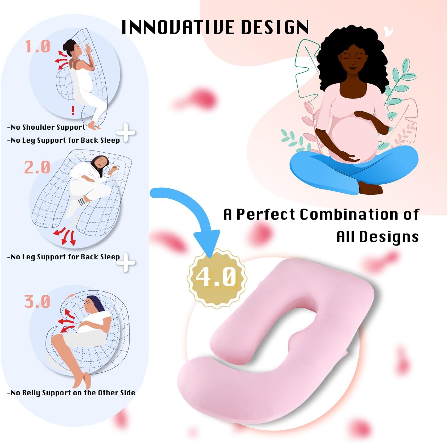 ALLOPERA Pregnancy Pillows for Sleeping, 57-Inch U-Shaped Full Body Maternity Pillow with Adjustable Fill and Removable Washable Cover, Back, Belly, Hip and Leg Support for Pregnant Women, Black Grey