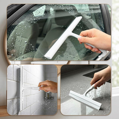 Shower Squeegee for Glass Doors, 8-Inch Silicone, Fishtail Hook, Black | One-Piece Silicone Squeegee for Shower Glass, Fishtail Hook, Non-Slip Grip, Quiet Glide; Tile, Mirrors, Windows & Car Glass