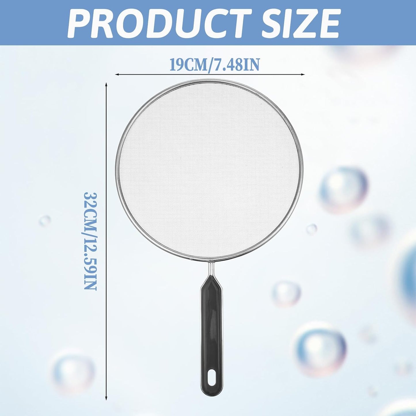 Splatter Screen for Frying Pan 7.5’’ Stainless Steel Grease Splatter Guard with Comfortable Grip Handle Pan Cover Cooking Protector Ultra Fine Mesh Prevents Oil Splatters for Frying Cooking (Black)
