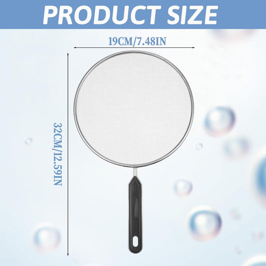 Splatter Screen for Frying Pan 7.5’’ Stainless Steel Grease Splatter Guard with Comfortable Grip Handle Pan Cover Cooking Protector Ultra Fine Mesh Prevents Oil Splatters for Frying Cooking (Black)