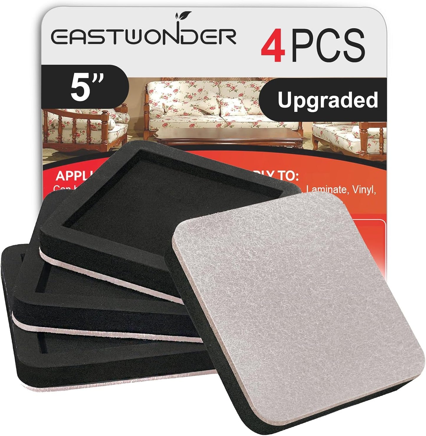 Upgraded Felt Furniture Sliders for Hardwood Floors - 8 PCS 4" | Patented Groove Design, Furniture Movers Sliders, Easily and Safely Move Any Item, Floor Protection