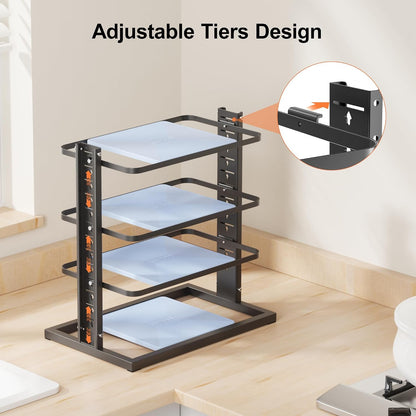 LAMU Pots and Pans Organizer for under Cabinet, 6-Tier Heavy Duty Pan Pot Organizers inside Cabinet Adjustable 14 to 24.57", Pot Rack Kitchen Cabinet Organization and Storage Holds up to 12" Cookware