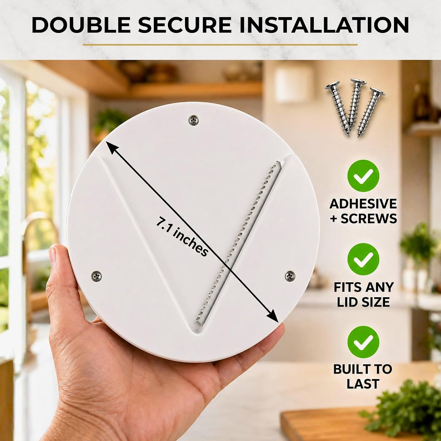Under Cabinet Jar Opener for Weak Hands and Seniors with Arthritis, One Handed Heavy Duty Bottle and Lid Opener, Under Counter Mount Kitchen Gadget, High-Strength Adhesive and Screws Included