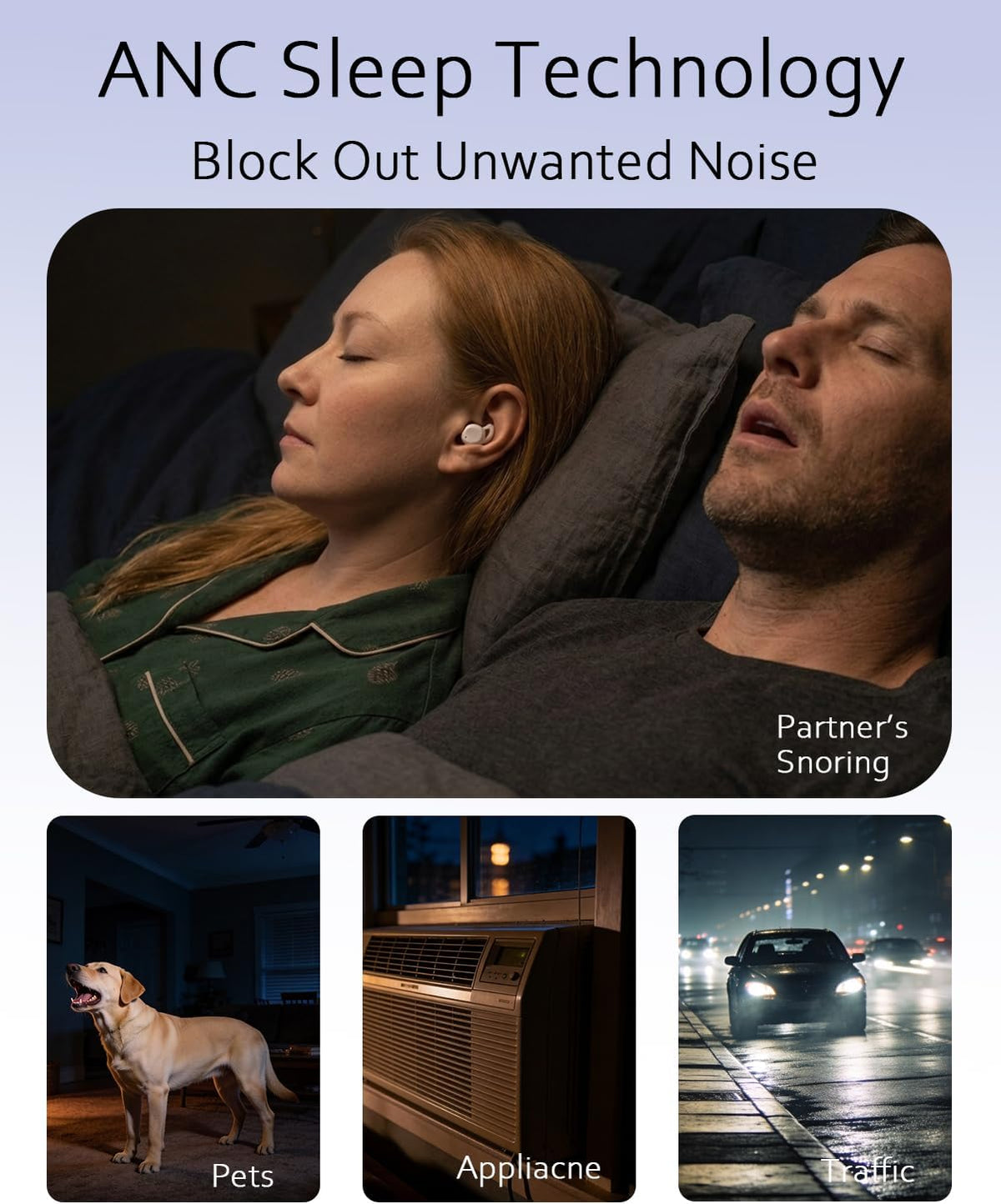 Sleep ANC Earbuds, Noise Cancelling Comfortable Side Sleeper Headphones