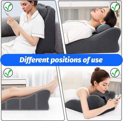 Memory Foam 27 Degree Wedge Pillow, Reading Sofa Back Support Lumbar Pillow for Couch & Bed, for Couples, for Sitting Up in Bed, Acid Reflux & Back Discomfort Relief, Removable Washable Cover, Gray
