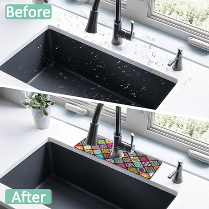 Kitchen Sink Splash Guard Faucet Mat 24" X 5.5" Tropical Leavesl Absorbent Fast Drying Mat Faucet Draining Mat Sink Splash Guard Behind Faucet Drip Catcher for Kitchen Bathroom