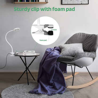 Glorious-LITE Clip on Light 36 LED Eye Caring Reading Light for Bed Silver | 360° Flexible Gooseneck, With 4 Color Modes, Dimmable Book Light for Bed, Desk, Headboard, USB Powered, With 59inch USB Wires