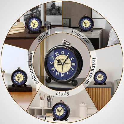 TIMESS 4.3-Inch Vintage Analog Alarm Clock, Silent Non-Ticking, Brown