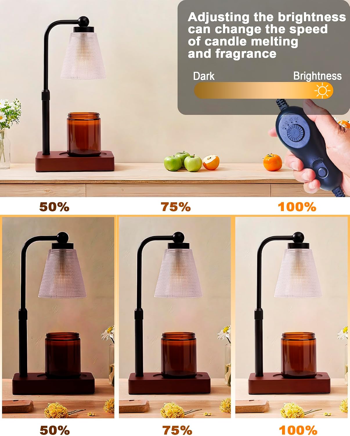 Candle Warmer Lamp with Timer, Dimmable, Adjustable Height, Oval | 2 bulbs included, no flame needed, 1-year warranty, farmhouse or modern decor, for bedroom, kitchen, living room, gifting