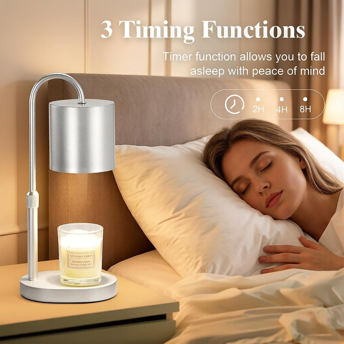Dreamholder Electric Candle Warmer Lamp with Timer, Dimmable Candle Lamp with Adjustable Height, Wax Melter for Jar Candles Wood Base Floral Home Decor Gifts for Women Mom, Silver Glass