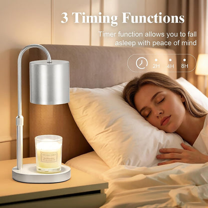 Dreamholder Electric Candle Warmer Lamp with Timer, Dimmable Candle Lamp with Adjustable Height, Wax Melter for Jar Candles Wood Base Floral Home Decor Gifts for Women Mom, Silver Glass