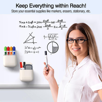 MoKo Magnetic Pen Holder, Pencil Accessories Whiteboard Organizer, White | Magnetic dry erase marker holder has two compartments and an ABS body for whiteboards, refrigerators and lockers.