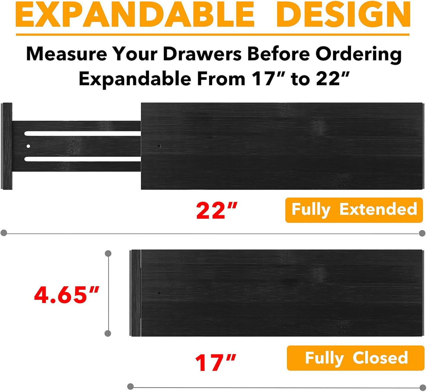 SpaceAid Bamboo Dresser Drawer Dividers 6 Pack, 4.65“ High Adjustable 12.5“-17” Drawer Organizers, Expandable Organization for Clothing, Clothes, Dressers, Natural