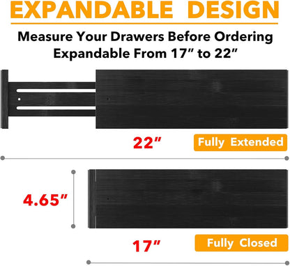 SpaceAid Bamboo Dresser Drawer Dividers 6 Pack, 4.65“ High Adjustable 12.5“-17” Drawer Organizers, Expandable Organization for Clothing, Clothes, Dressers, Natural