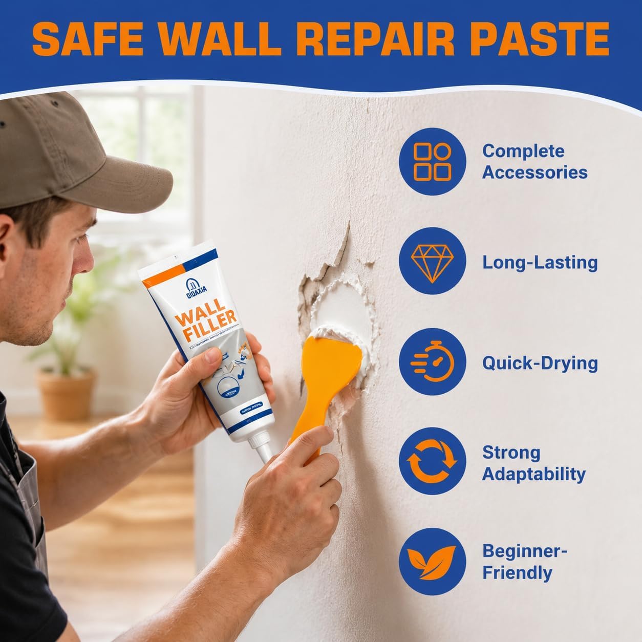 Drywall Repair Kit 2 Pack, 8.8 oz Each Wall Repair Putty Paste | White wall repair paste and putty kit with aluminum patches and tools for drywall holes, cracks and wall surface repair.