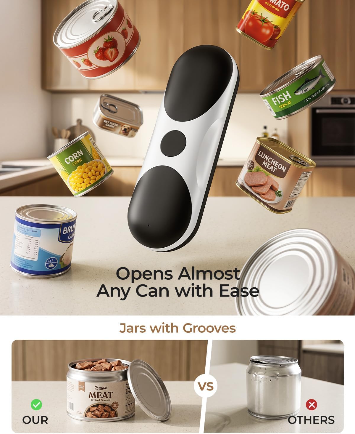Electric Can Opener Automatic Can Opener for Seniors with Arthritis | Cordless Battery Powered, USB Rechargeable, Side Cut, Smooth Edge, Handsfree, for Any Size Cans