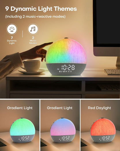 Sunrise Alarm Clock, White Noise Sound Machine, Sunlight Alarm Clocks for Bedrooms, 9 Natural Wake Up RGB Night Light, 30 Soothing Sounds for Heavy Sleepers, Baby, Kids, Adults