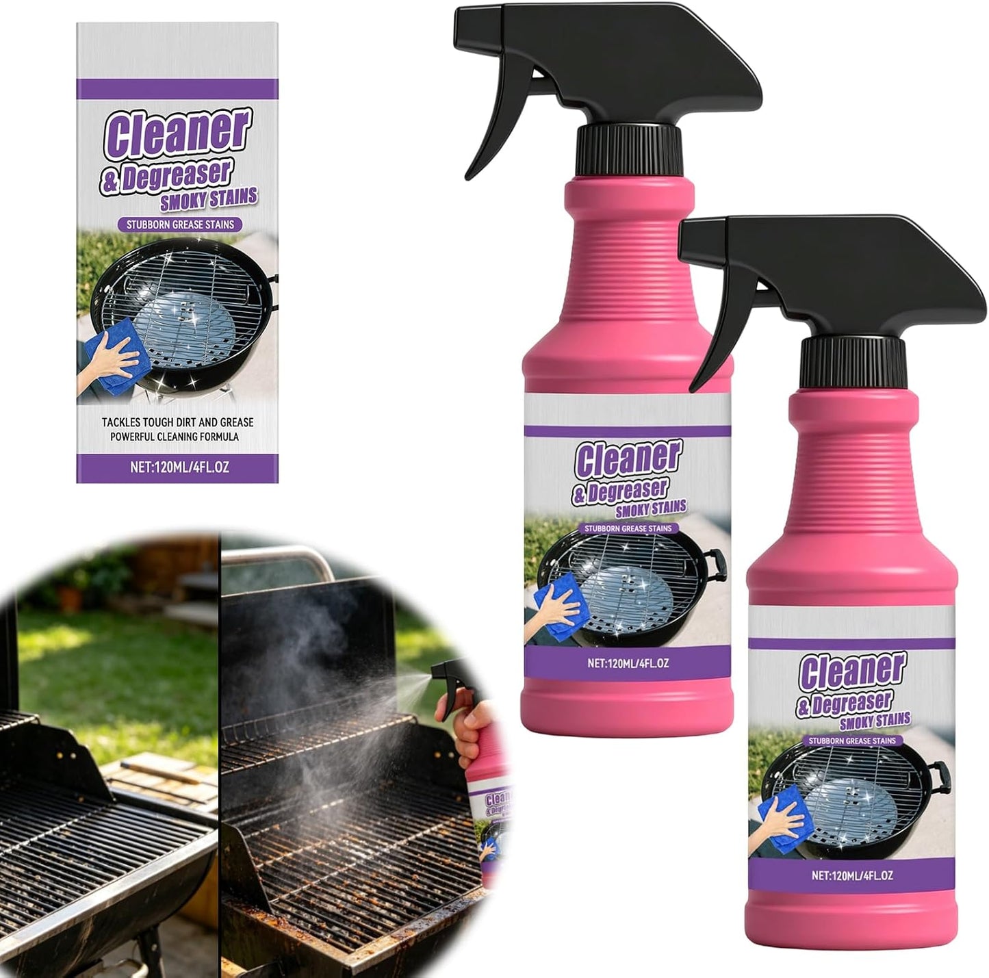 Fast Acting Heavy Duty Grill Degreaser Spray, Multi Functional Grease Remover for Outdoor Grill, 2026 New BBQ Grill Cleaner, Grill Cleaning Spray for Kitchen for Kitchen Grates, Racks, Drip Pans(2Pcs)