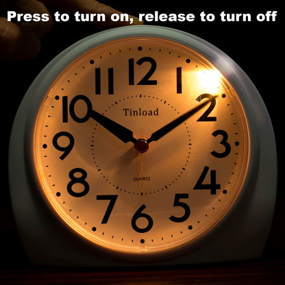 Tinload 5.5" Large Analog Alarm Clock Silent Non Ticking, Gentle Wake, Beep Sounds, Increasing Volume, Battery Operated Snooze and Manual Light, Easy Set