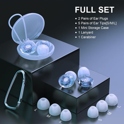 Yawsoy Purple Silicone In-Ear Ear Plugs, 2 Pack High Fidelity Ear Plugs for Concerts, Raves, Work, Musicians, 5 Pair Ear Tips in S/M/L, 18-25 dB Noise Cancelling