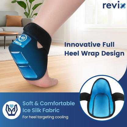 REVIX 2-Pack 45-Min Heel Ice Pack Wrap for Tendonitis & Plantar Fasciitis | Lightweight Wrap with Adjustable Strap for Men & Women, Cooling Comfort for Heel Bursitis, Swelling & Soreness, Reusable Gel