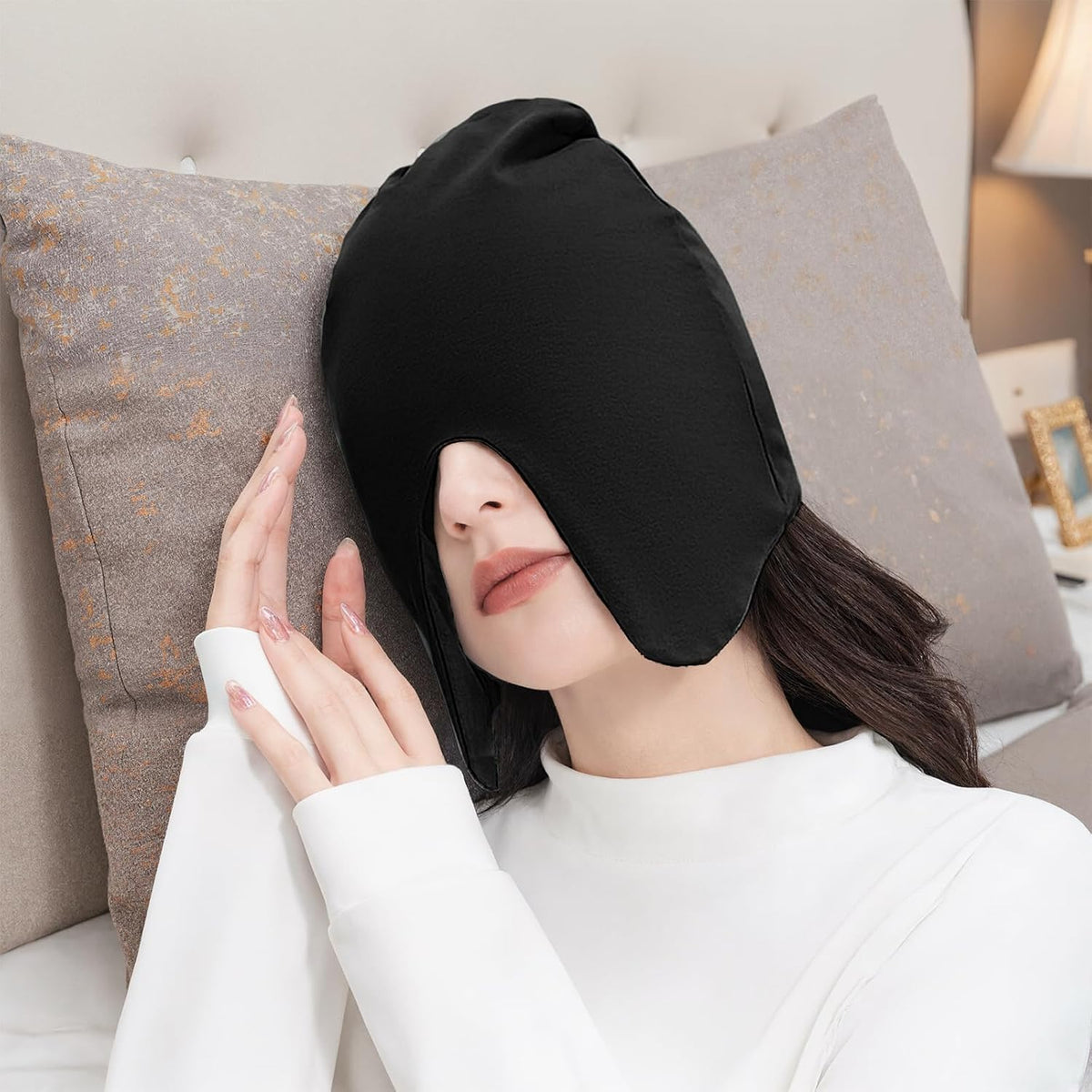 Cotton Light Blocking Night Cap Slouchy Blackout Eye Cover Mask Travel Nap Beanie Deep Sleep Hat Breathable Blindfold Skull Cap for Men Women Elderly Postpartum Warm Windproof Sleep Hat