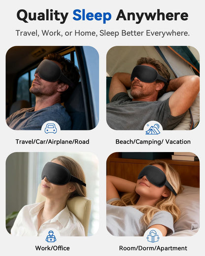 FACEMOON 3D Blackout Weighted Eye Mask for Sleep, Airplane Travel Essential | Long flights, road trips, gentle weighted comfort, deep cups, lash-friendly, adjustable strap, daytime naps for men & women
