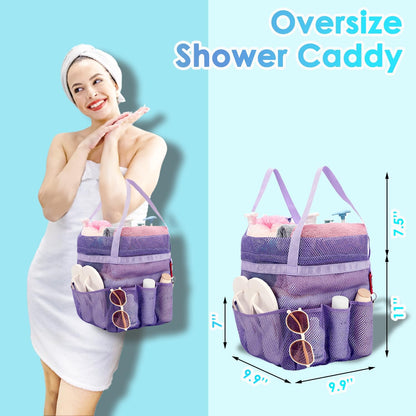 Fammart Mesh Shower Caddy Portable with Drawstring, Dorm Room Essentials for College Girls Guys, 8-Pocket Extra Large Shower Bag Basket Tote for Camping Beach Gym Travel Toiletry Bathroom