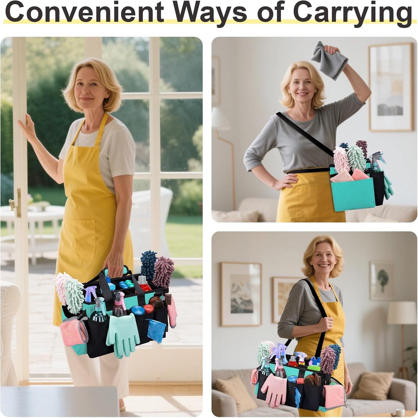Wearable Large Cleaning Caddy Bag for Housekeepers (Black&Gray) | Cleaning Supplies Organizer with Adjustable Shoulder, Waist & Handle Straps, Detailing Bag for Kitchen Supplies
