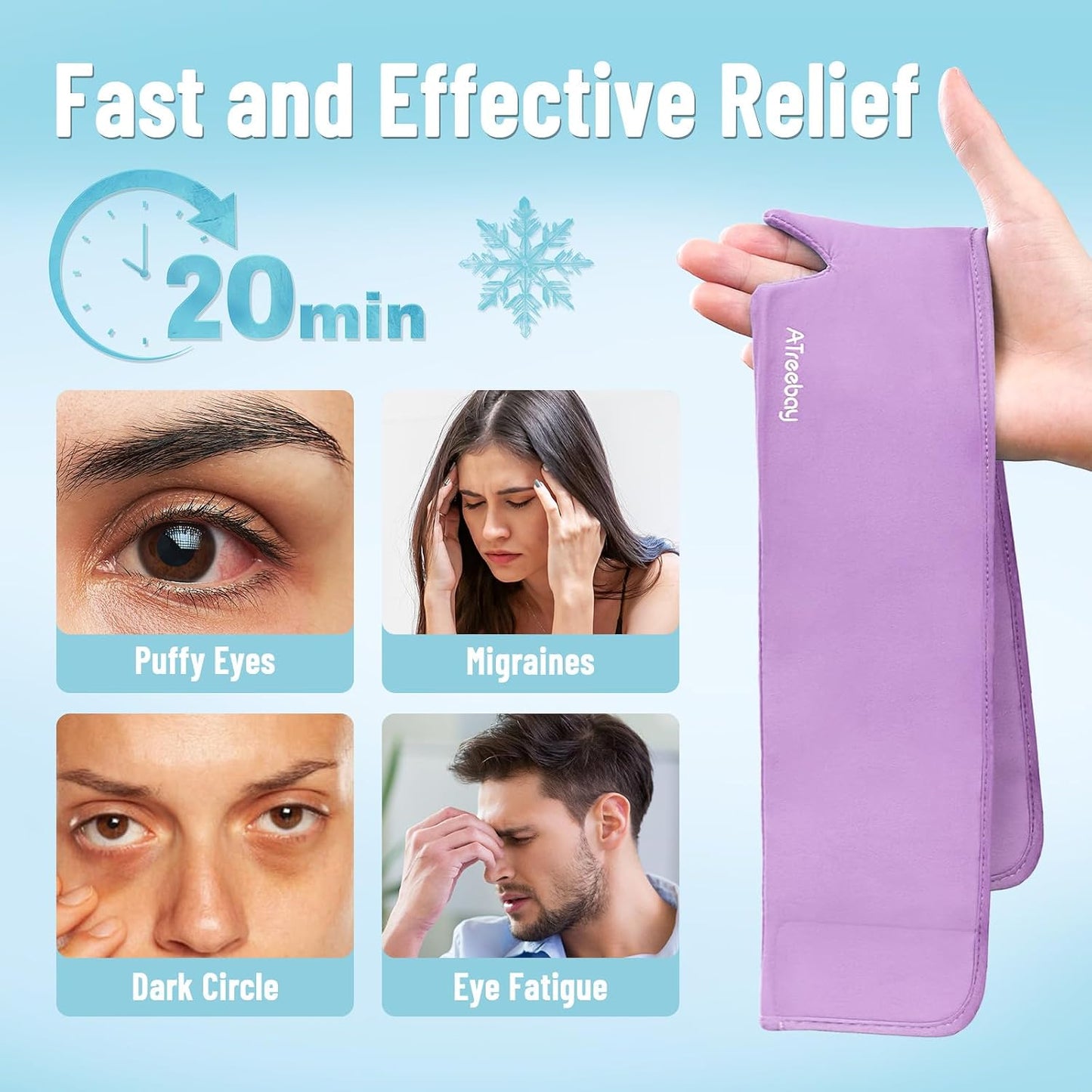 Cooling Eye Mask, Cold Eye Mask for Puffiness, Reusable Ice Eye Masks for Dark Circles And Puffy Eyes, Relieve Your Migraines and Headaches with Gel Eye Masks Therapy, Long-Lasting Comfort, Light Blue