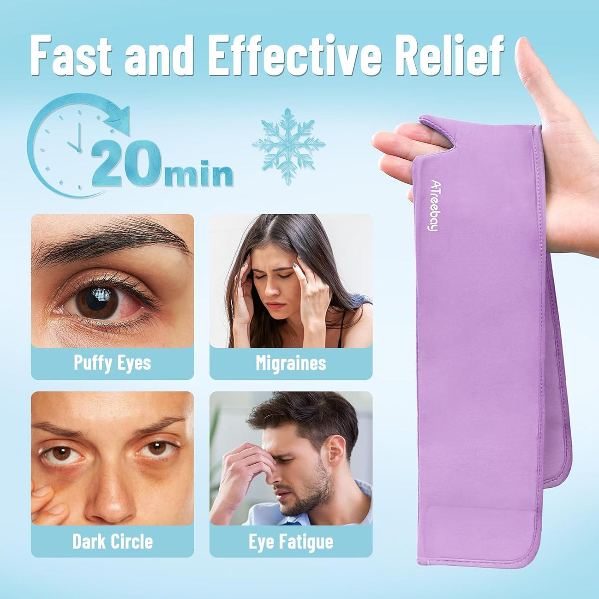 Cooling Eye Mask, Cold Eye Mask for Puffiness, Reusable Ice Eye Masks for Dark Circles And Puffy Eyes, Relieve Your Migraines and Headaches with Gel Eye Masks Therapy, Long-Lasting Comfort, Light Blue