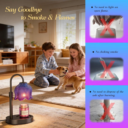 Flower Candle Warmer Lamp, Timer & 4-Level Dimmer, Adjustable Height | Flameless Electric Wax Warmer for Jar Candles, Includes 2 Bulbs, Pink, Home Decor Gift for Mom & Women, Housewarming