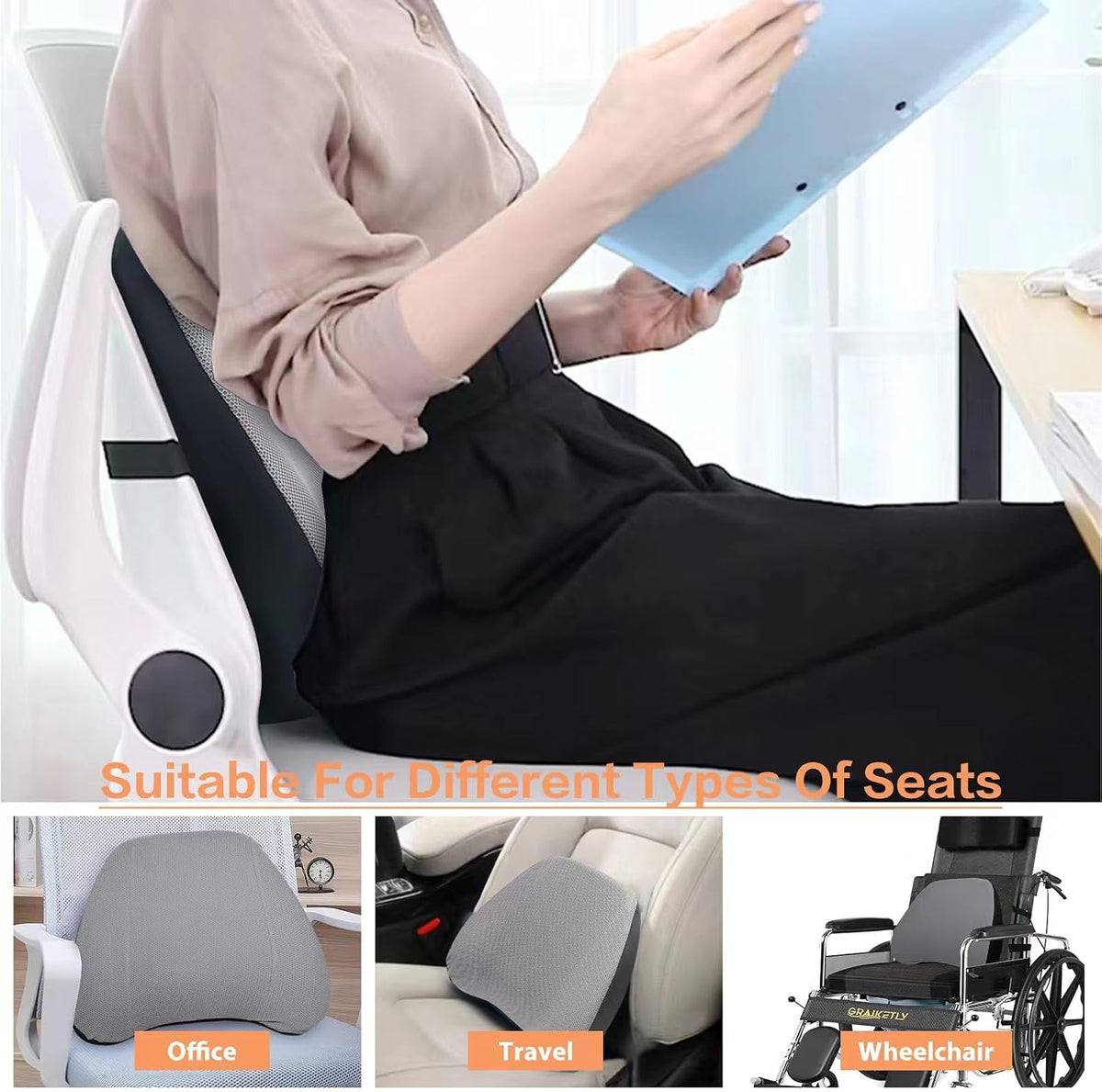 Super Cozy Lumbar Support Pillow for Car/Office Chair, 100% Memory Foam