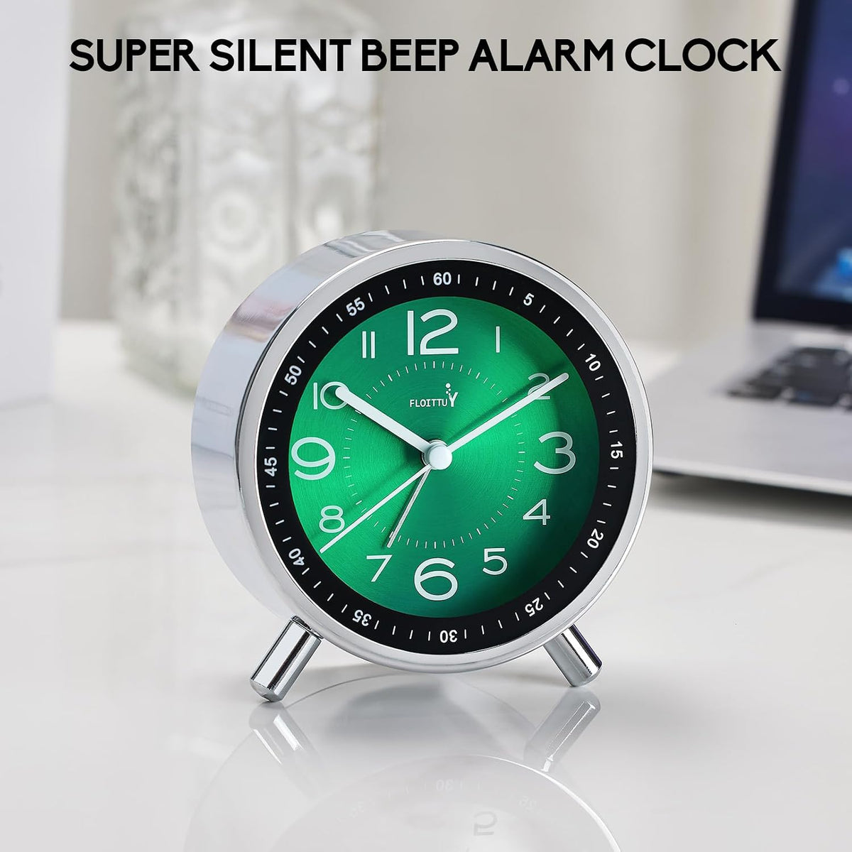 FLOITTUY Super Silent Metal Alarm Clock,Beep Wake Round Alarm Clock with Night Light,Battery Operated,Easy Set,Simple & Retro for Desk, Bedroom and Home Decoration(Creamy White)