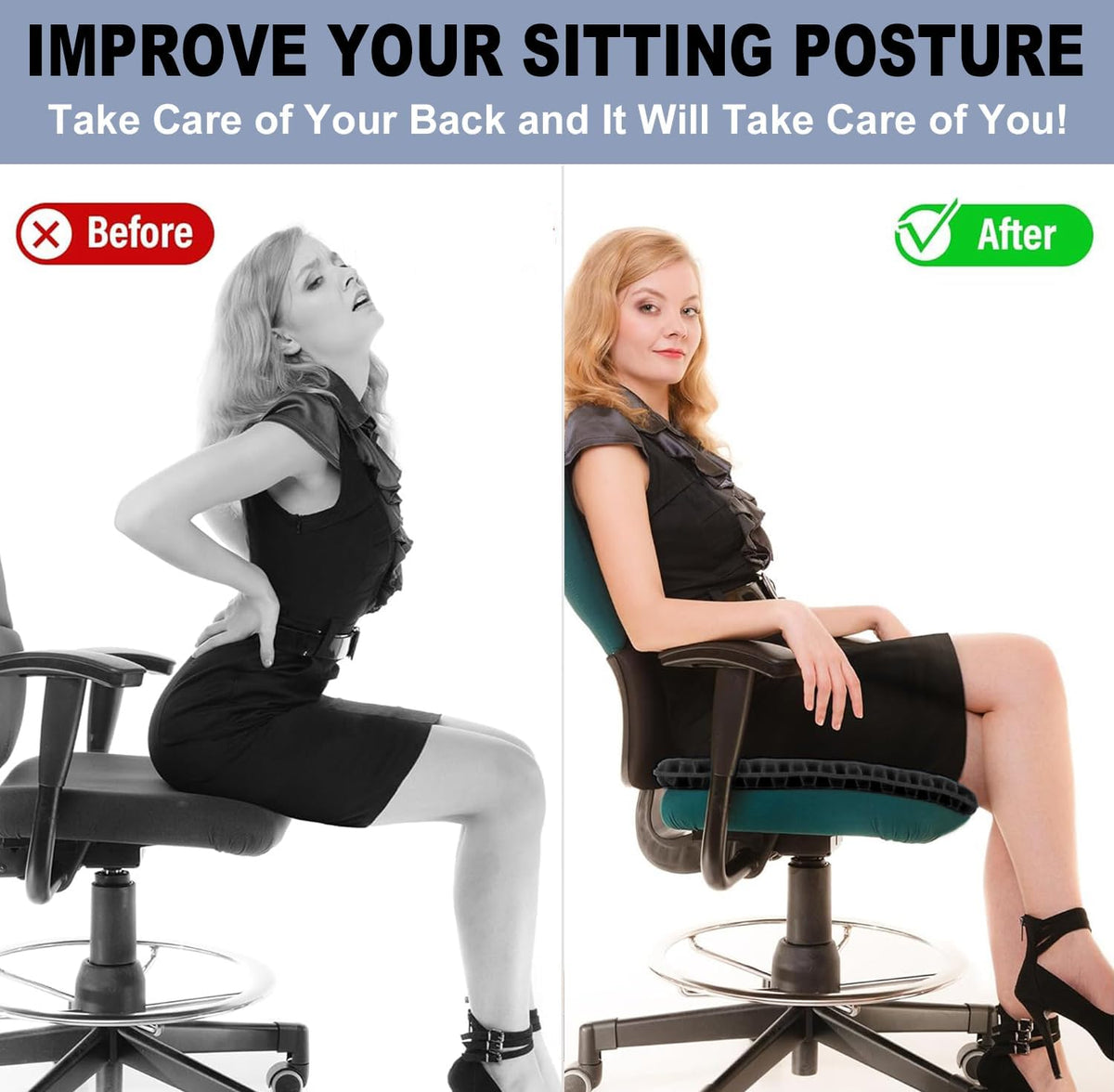 Gel Seat Cushion for Long Sitting - 1.65inch Double Thick Cooling Egg Cushion for Back, Hip, Sciatica, Coccyx, Tailbone Pain Relief - Office Chair Car Seat Cushion – Wheelchair Cushions