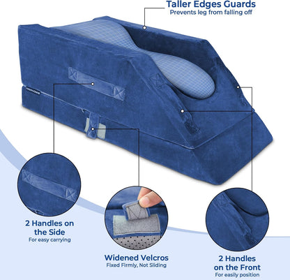KingPavonini 4-Height Adjustable Leg Elevation Pillows for After Surgery | Soft Yet Supportive Memory Foam, Fits Various Heights, Relieve Pain & Swelling, 4 Handles & Insert Pad, Washable Velvet Cover