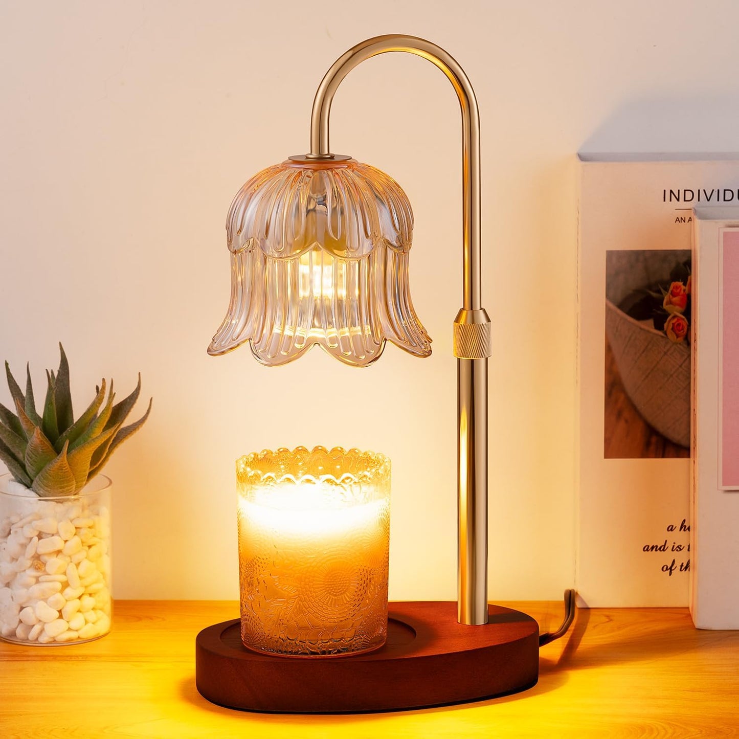CRMILL Candle Warmer Lamp Electric Timer - Candles Warming Light Height Adjustable Dimmable Warmers Flower Lamps No Flame Heat Warm Melt Wax Jar Modern Home Decor Table Lights for Home Living Bedroom