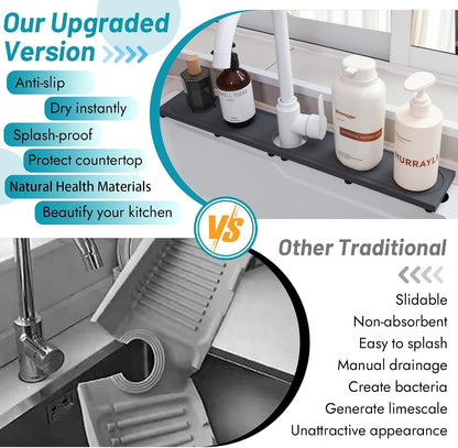 Faucet Mat for Kitchen Sink with Raised Feet, Stone Sink Mat Quick Dry around Faucet, Water Absorbent Stone Tray, Sink Splash Guard & Protectors, Stone Drying Mat for kitchen Counter