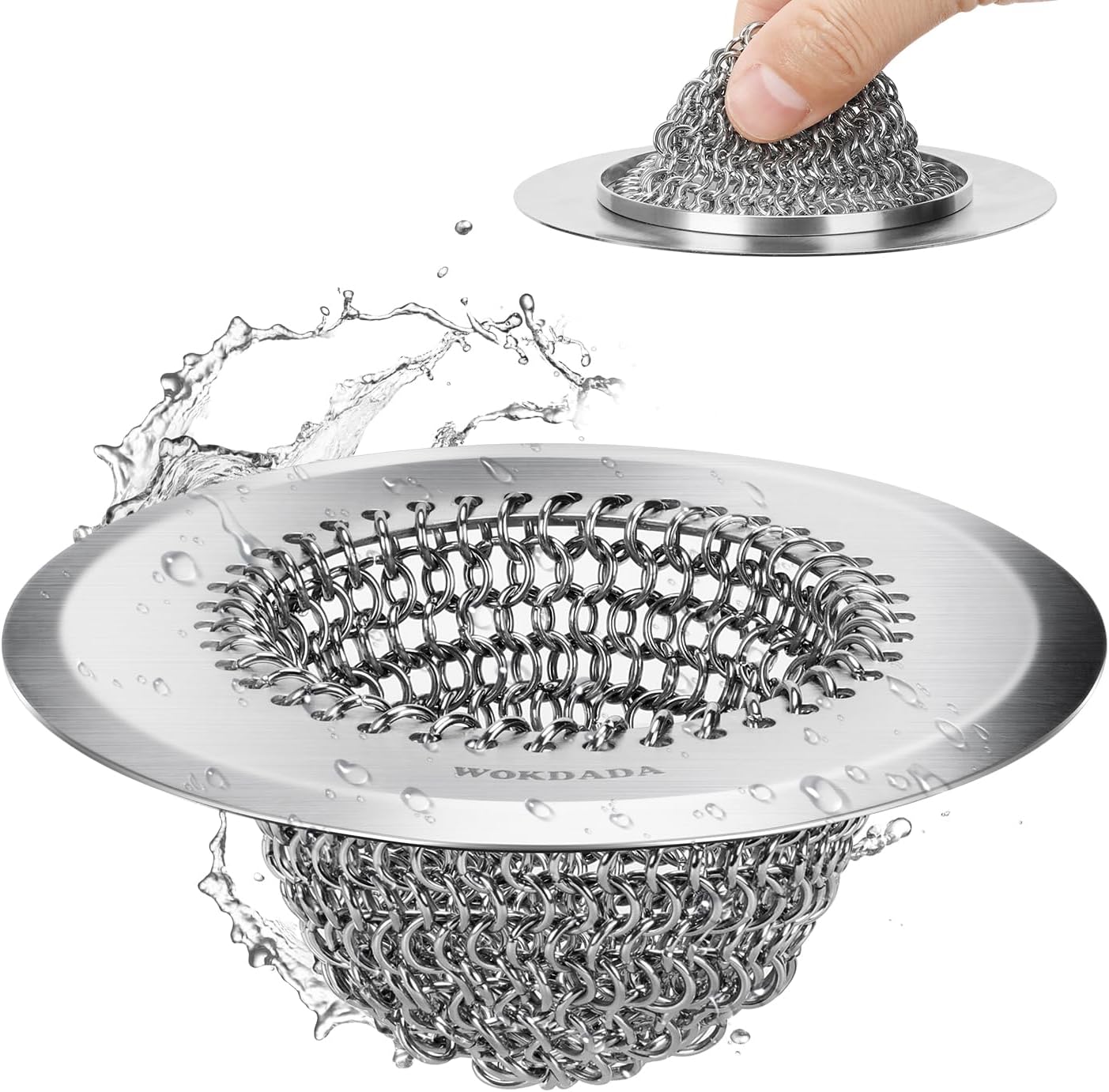 Upgraded Sink Drain Strainer, Patented Reversible Chain Mail Mesh | Anti-Slip Ring, Fast Drainage, Reversible Flip Clean, Rust-Proof, Universal 4.4-Inch, Large Capacity, Garbage Disposal Fit