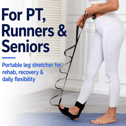 Foot and Calf Stretcher Strap for Plantar Fasciitis, Achilles and Hamstring | Secure padded foot sleeve with multi-loop strap stretches arches, toes, ankles and calves for PT, yoga, runners and heel pain