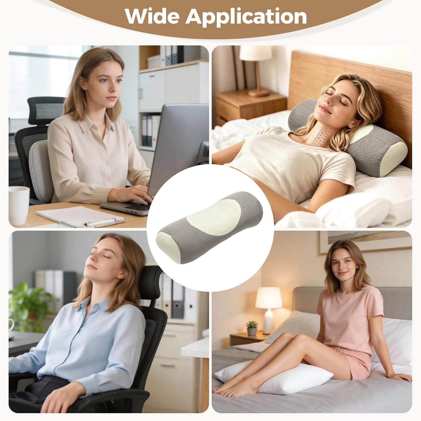 Buckwheat Neck Pillow Cervical Roll, Adjustable Support Pillow for Sleeping, Ergonomic Bolster Roll for Side and Back Sleepers, Neck Alignment Support with Zipper Cover
