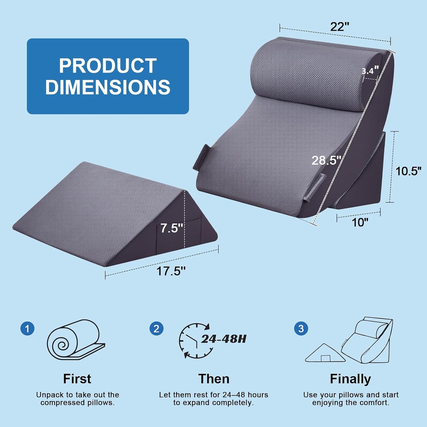 4PCS Bed Wedge Pillow Set for After Surgery, Orthopedic Wedge Pillows for Sleeping, Back, Neck and Leg Pain Relief, Adjustable Memory Foam Support Pillows for Acid Reflux, GERD & Snoring, Grey