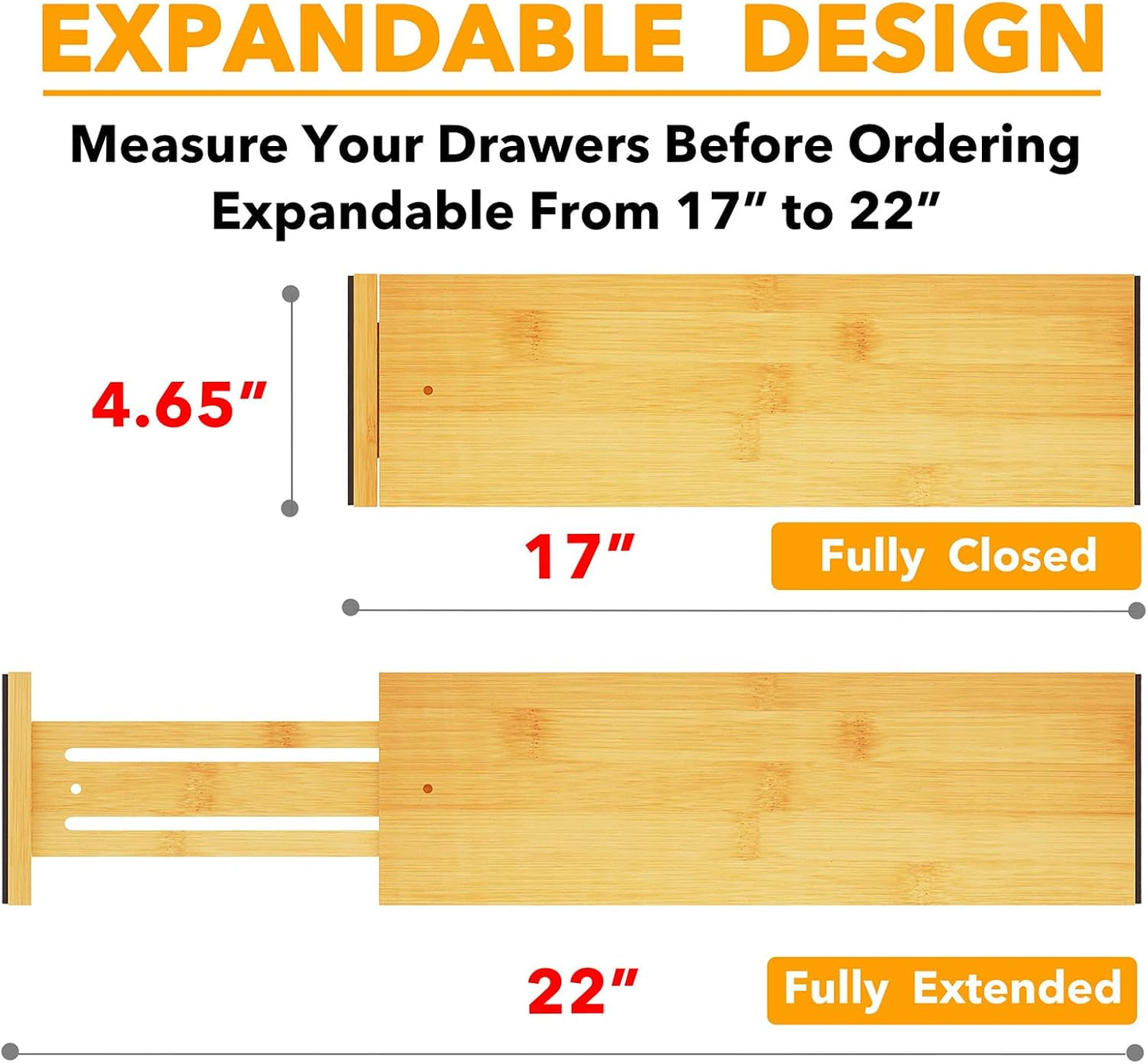 SpaceAid Bamboo 4 Pack Dresser Drawer Dividers, 4.65“ High Adjustable 12.5“-17” Drawer Organizers, Expandable Organization for Clothing, Clothes, Dressers, Black